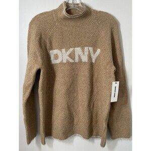 DKNY Jeans Intarsia Logo Turtleneck Sweater Women’s M Travrtn Gold DJ5R0914